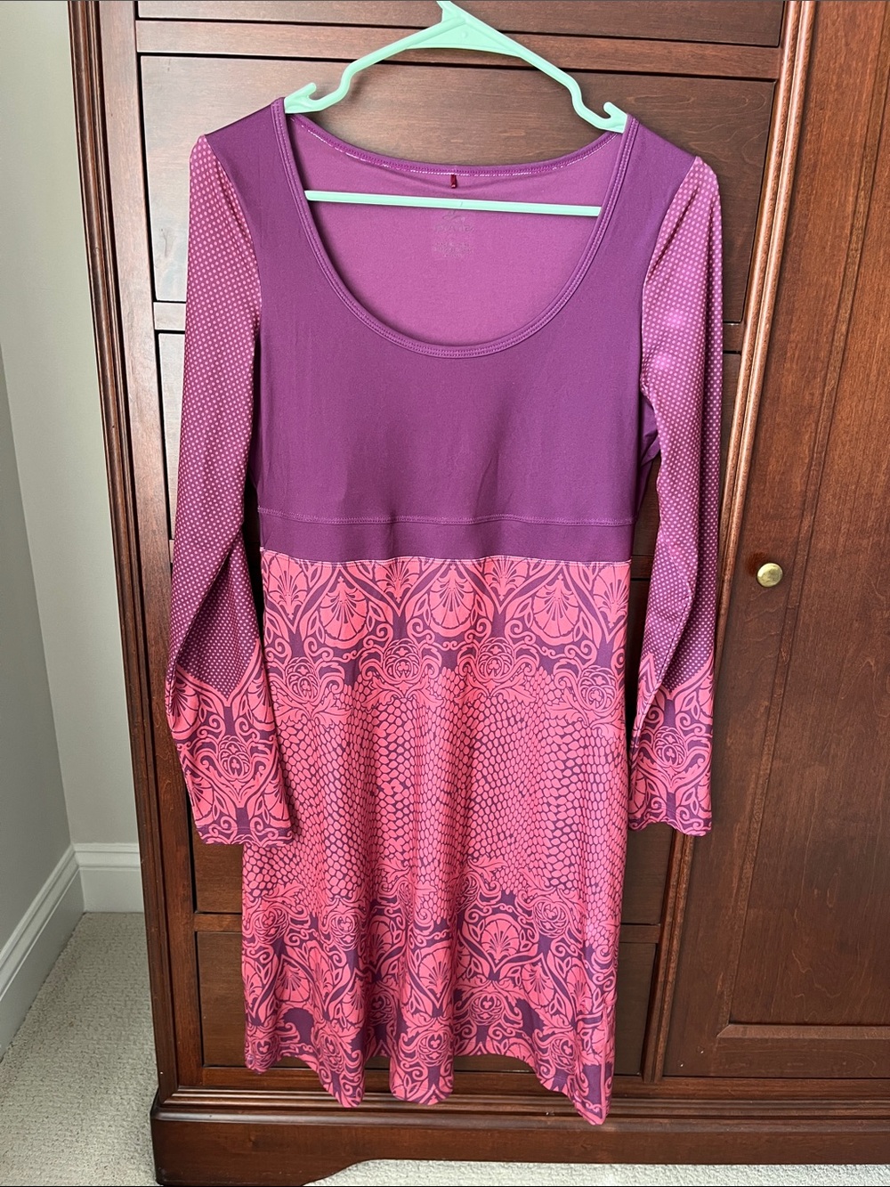 Prana Purple and Pink Long-Sleeve A-Line Dress